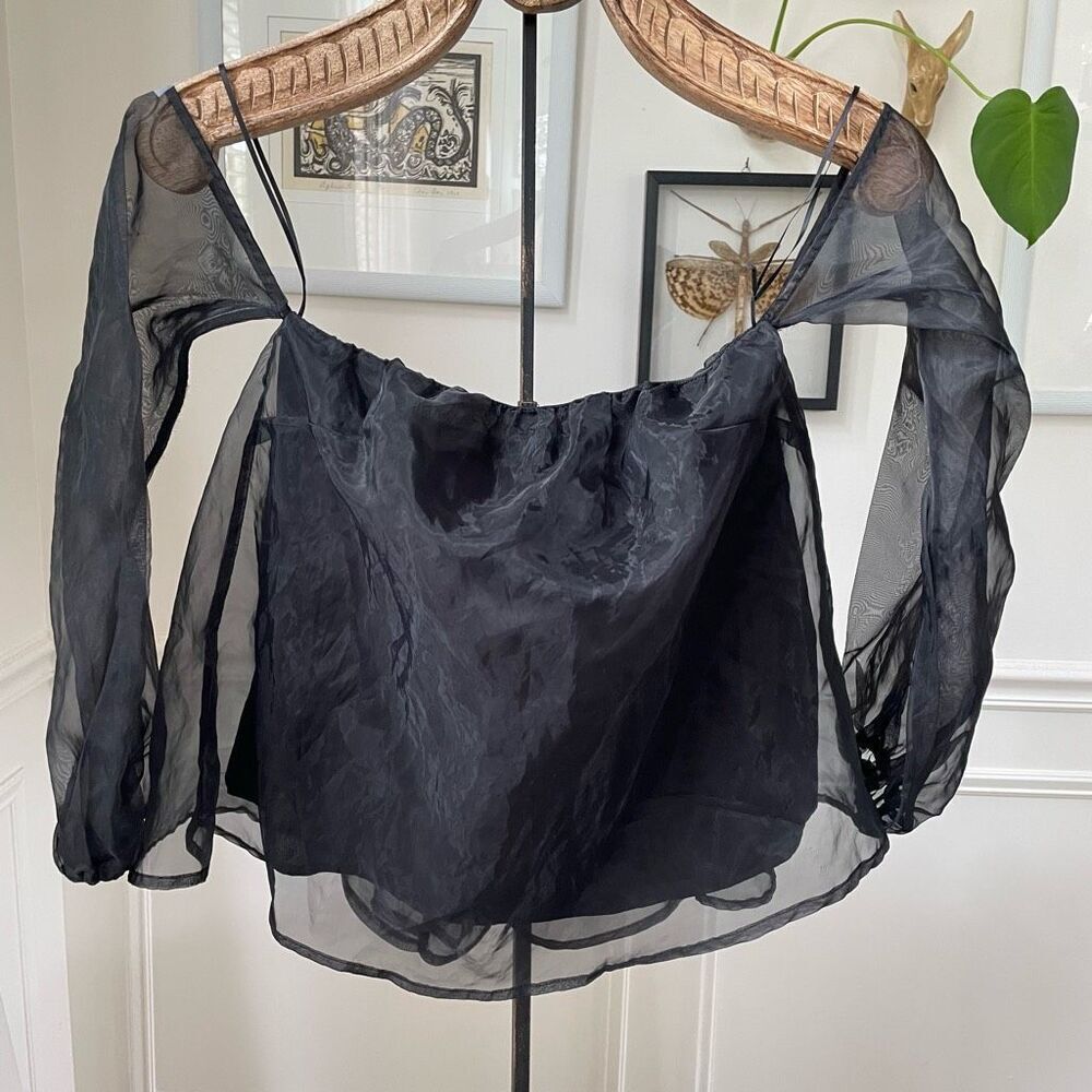 Etophe Studios Off Shoulder Chiffon Swing Crop Top Black S